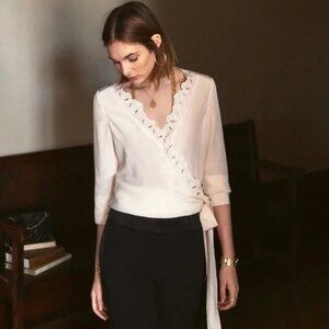 Sezane Elina Silk Blouse | 36 | Ecru
